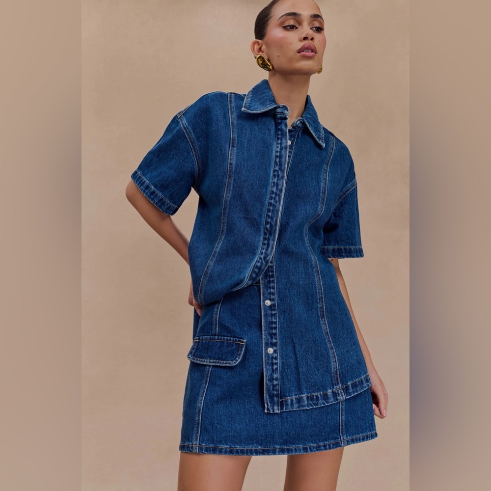 Meshki Maya Oversized Denim Shirt (dark blue)